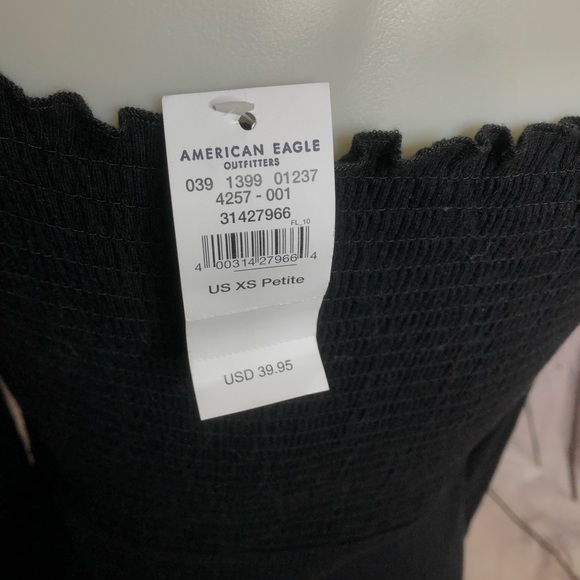 NWT American Eagle black long sleeve square neck smocked mini dress size XSP - Picture 5 of 12